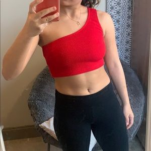 red one shoulder crop top